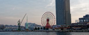 Preview wallpaper ferris wheel, attraction, buildings, water, pier