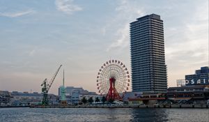 Preview wallpaper ferris wheel, attraction, buildings, water, pier