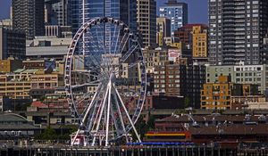 Preview wallpaper ferris wheel, attraction, buildings