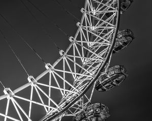 Preview wallpaper ferris wheel, attraction, bw, design, metal