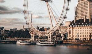 Preview wallpaper ferris wheel, attraction, city, dock