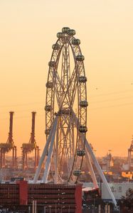 Preview wallpaper ferris wheel, attraction, city, port, sunset