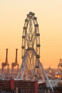 Preview wallpaper ferris wheel, attraction, city, port, sunset