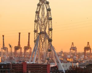 Preview wallpaper ferris wheel, attraction, city, port, sunset