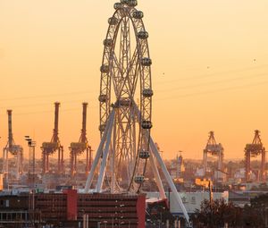 Preview wallpaper ferris wheel, attraction, city, port, sunset