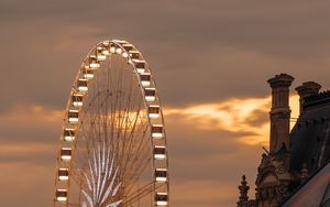 Preview wallpaper ferris wheel, attraction, city, architecture, glow