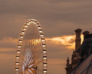 Preview wallpaper ferris wheel, attraction, city, architecture, glow