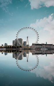 Preview wallpaper ferris wheel, attraction, city, water, reflection