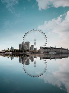 Preview wallpaper ferris wheel, attraction, city, water, reflection