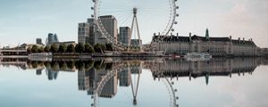 Preview wallpaper ferris wheel, attraction, city, water, reflection