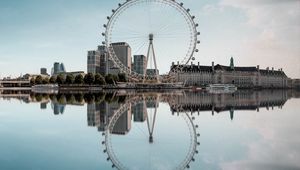 Preview wallpaper ferris wheel, attraction, city, water, reflection
