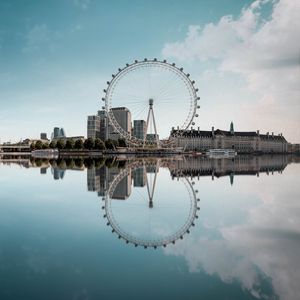 Preview wallpaper ferris wheel, attraction, city, water, reflection