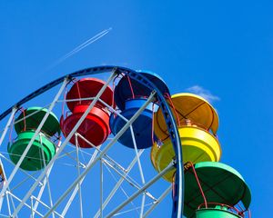 Preview wallpaper ferris wheel, attraction, colorful, booths