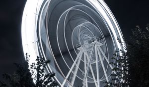 Preview wallpaper ferris wheel, attraction, freezelight, night, black and white