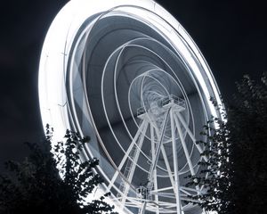 Preview wallpaper ferris wheel, attraction, freezelight, night, black and white