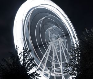 Preview wallpaper ferris wheel, attraction, freezelight, night, black and white