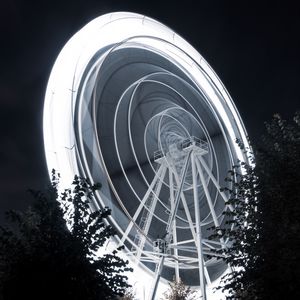 Preview wallpaper ferris wheel, attraction, freezelight, night, black and white