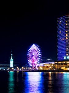 Preview wallpaper ferris wheel, attraction, light, water, reflection, city