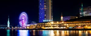 Preview wallpaper ferris wheel, attraction, light, water, reflection, city