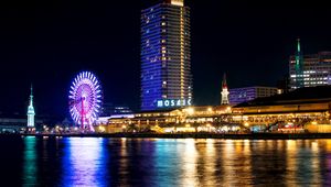 Preview wallpaper ferris wheel, attraction, light, water, reflection, city