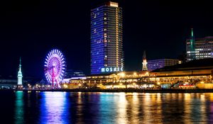 Preview wallpaper ferris wheel, attraction, light, water, reflection, city