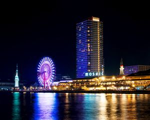 Preview wallpaper ferris wheel, attraction, light, water, reflection, city