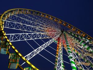 Preview wallpaper ferris wheel, attraction, lights, night, bottom view