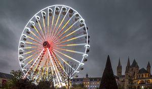 Preview wallpaper ferris wheel, attraction, neon, reflection, pond