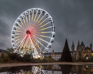 Preview wallpaper ferris wheel, attraction, neon, reflection, pond