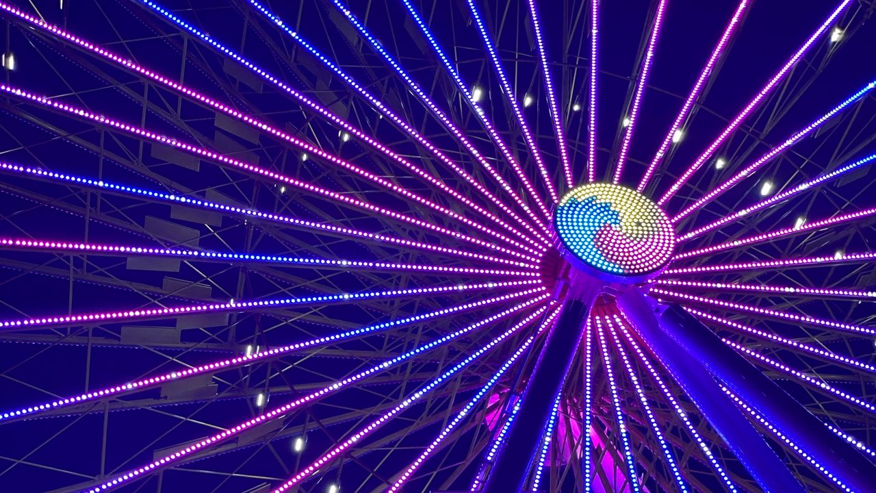 Wallpaper ferris wheel, attraction, neon, glow