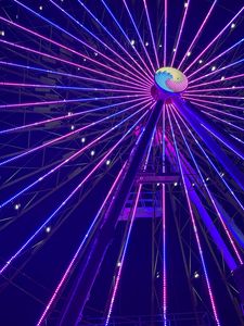 Preview wallpaper ferris wheel, attraction, neon, glow