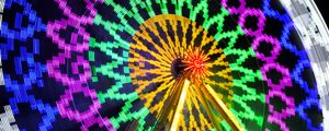 Preview wallpaper ferris wheel, attraction, neon, light, long exposure