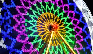 Preview wallpaper ferris wheel, attraction, neon, light, long exposure