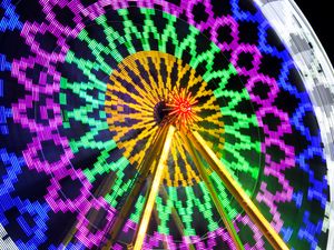 Preview wallpaper ferris wheel, attraction, neon, light, long exposure