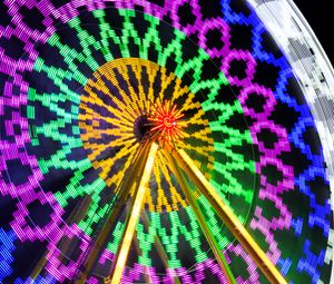 Preview wallpaper ferris wheel, attraction, neon, light, long exposure