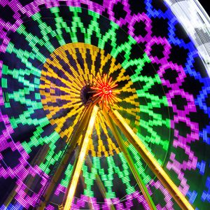 Preview wallpaper ferris wheel, attraction, neon, light, long exposure