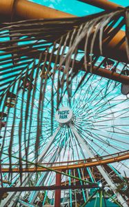 Preview wallpaper ferris wheel, attraction, palm tree, leaves