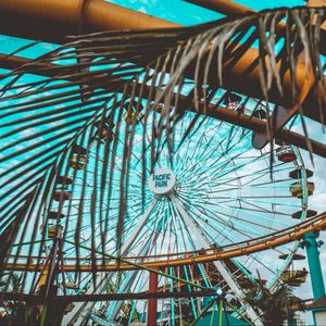 Preview wallpaper ferris wheel, attraction, palm tree, leaves