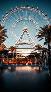 Preview wallpaper ferris wheel, attraction, palm trees, fountain