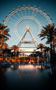 Preview wallpaper ferris wheel, attraction, palm trees, fountain