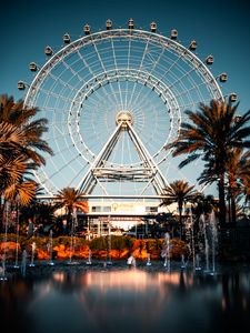 Preview wallpaper ferris wheel, attraction, palm trees, fountain