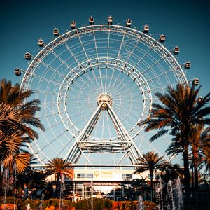 Preview wallpaper ferris wheel, attraction, palm trees, fountain