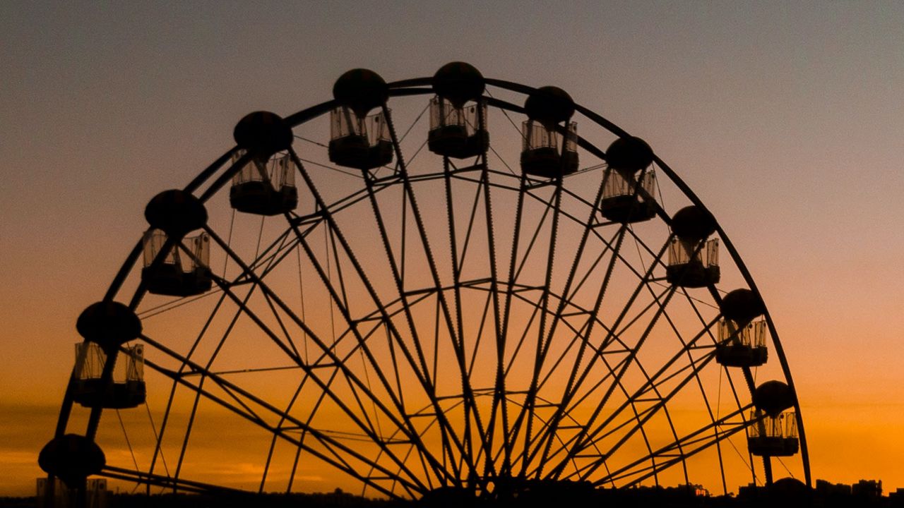 Wallpaper ferris wheel, attraction, silhouette, evening, sunset