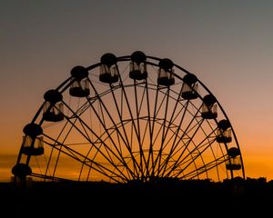 Preview wallpaper ferris wheel, attraction, silhouette, evening, sunset