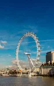 Preview wallpaper ferris wheel, attraction, sky, ship, river