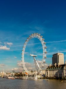 Preview wallpaper ferris wheel, attraction, sky, ship, river