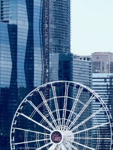 Preview wallpaper ferris wheel, attraction, skyscrapers, city