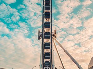 Preview wallpaper ferris wheel, attraction, stairs, construction, sky, clouds