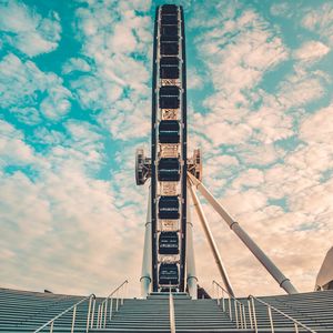 Preview wallpaper ferris wheel, attraction, stairs, construction, sky, clouds