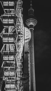 Preview wallpaper ferris wheel, attraction, tower, lights, night, bw